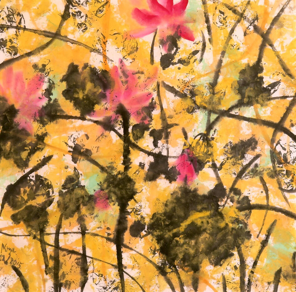 Sunny blossom - © 2015 Tusche &amp; Gouache auf Reispapier 68x68cm